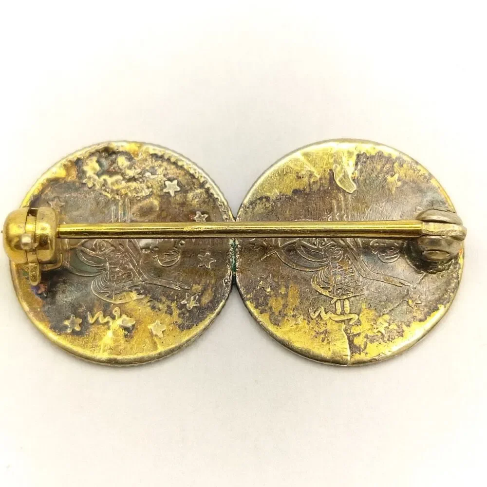 Antique Ottoman Silver Coin Brooch Sultan Abdul Hamid II AH 1293 (1876) 2 Kurush